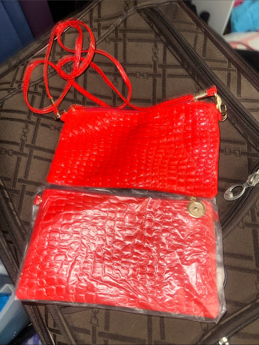 Red Crossbody Bag with Textured Finish